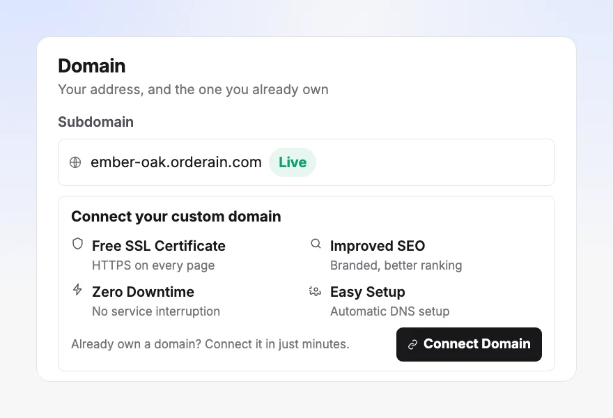 Connecting a custom domain to an Orderain store