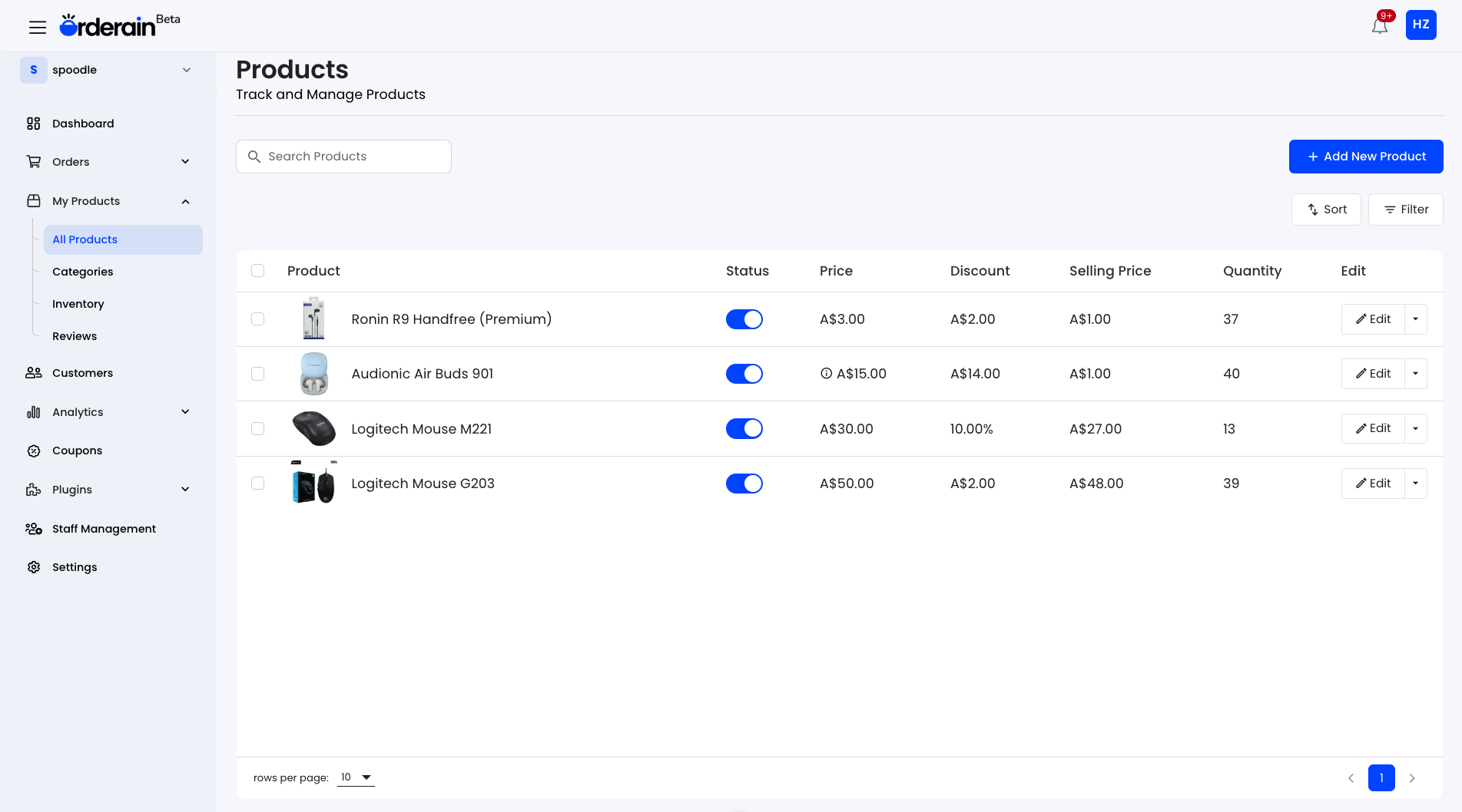 Product management dashboard
